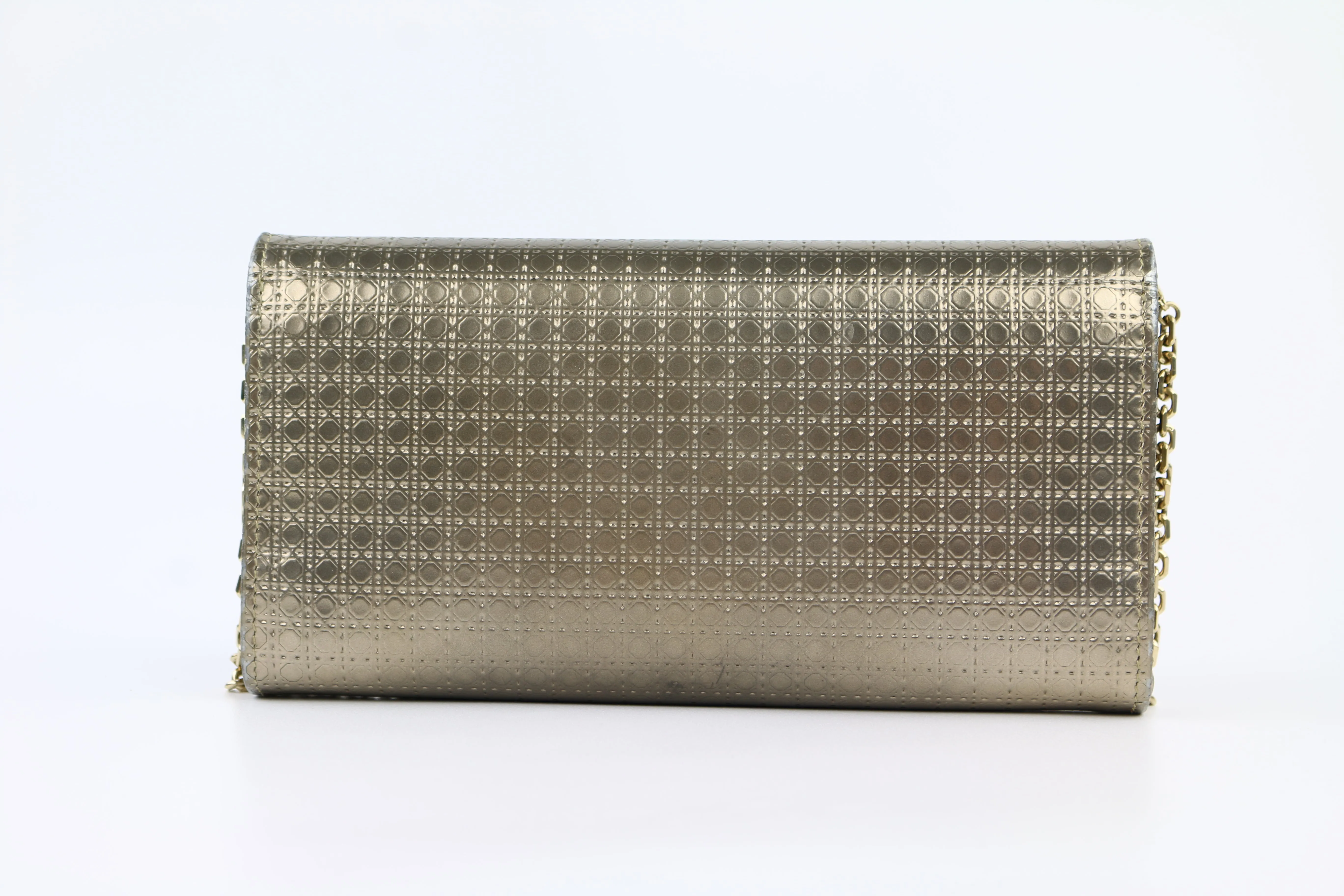 Gold Metallic Calfskin Micro-Cannage Lady Dior Croisiere Chain Wallet