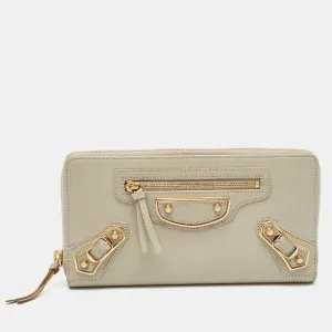 Gris Glace Leather Metallic Edge Classic City Zip Around Wallet