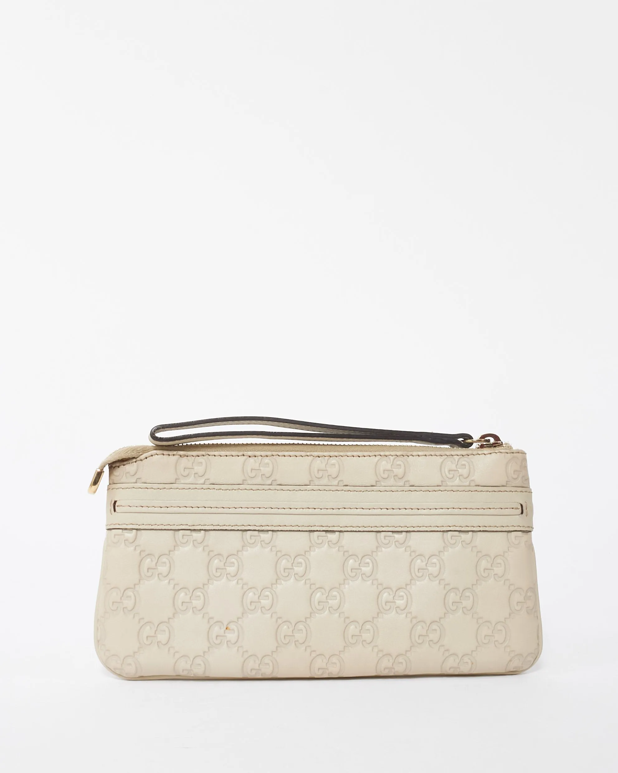Gucci Off-White Leather Guccisima Leather Wristlet Clutch