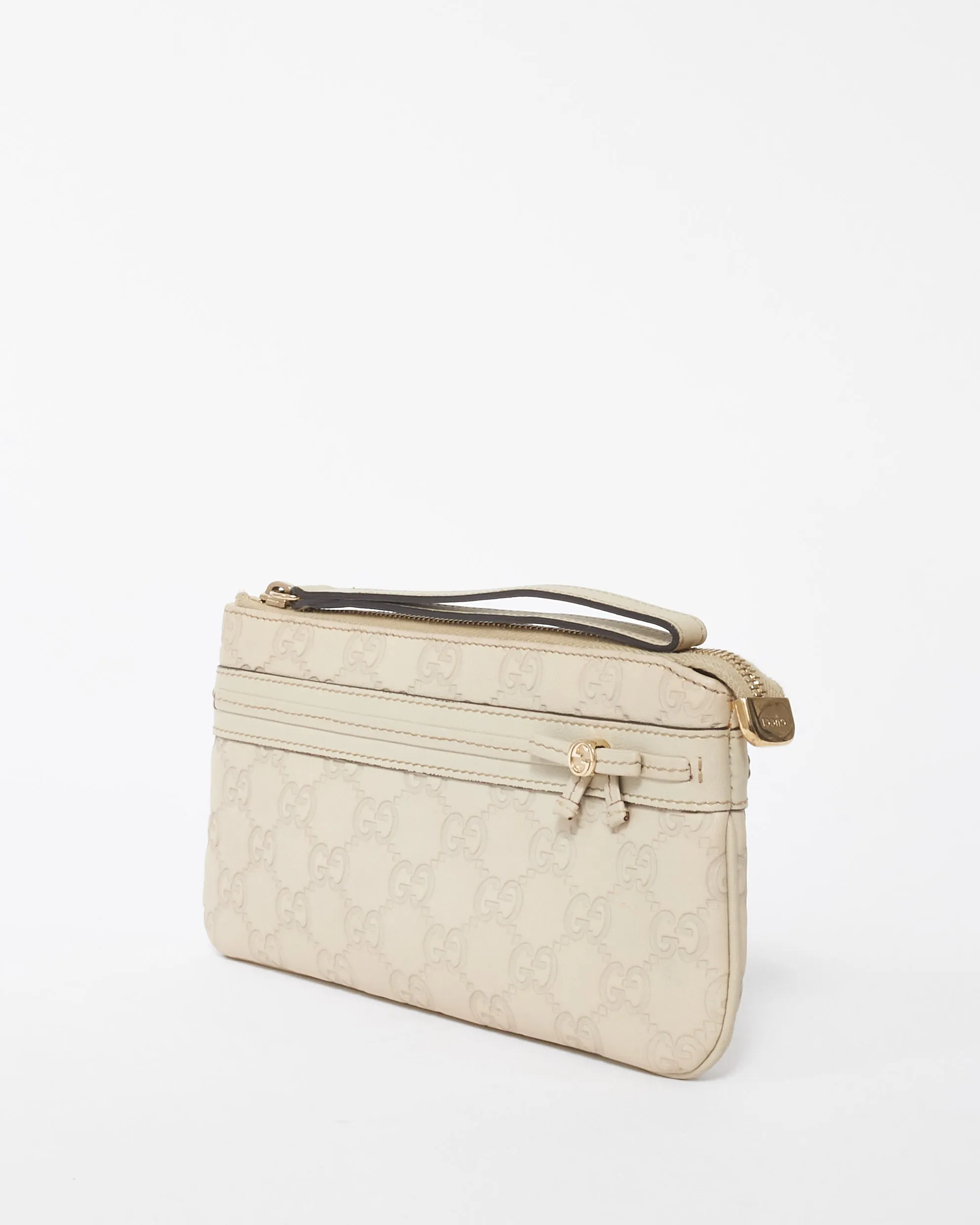 Gucci Off-White Leather Guccisima Leather Wristlet Clutch
