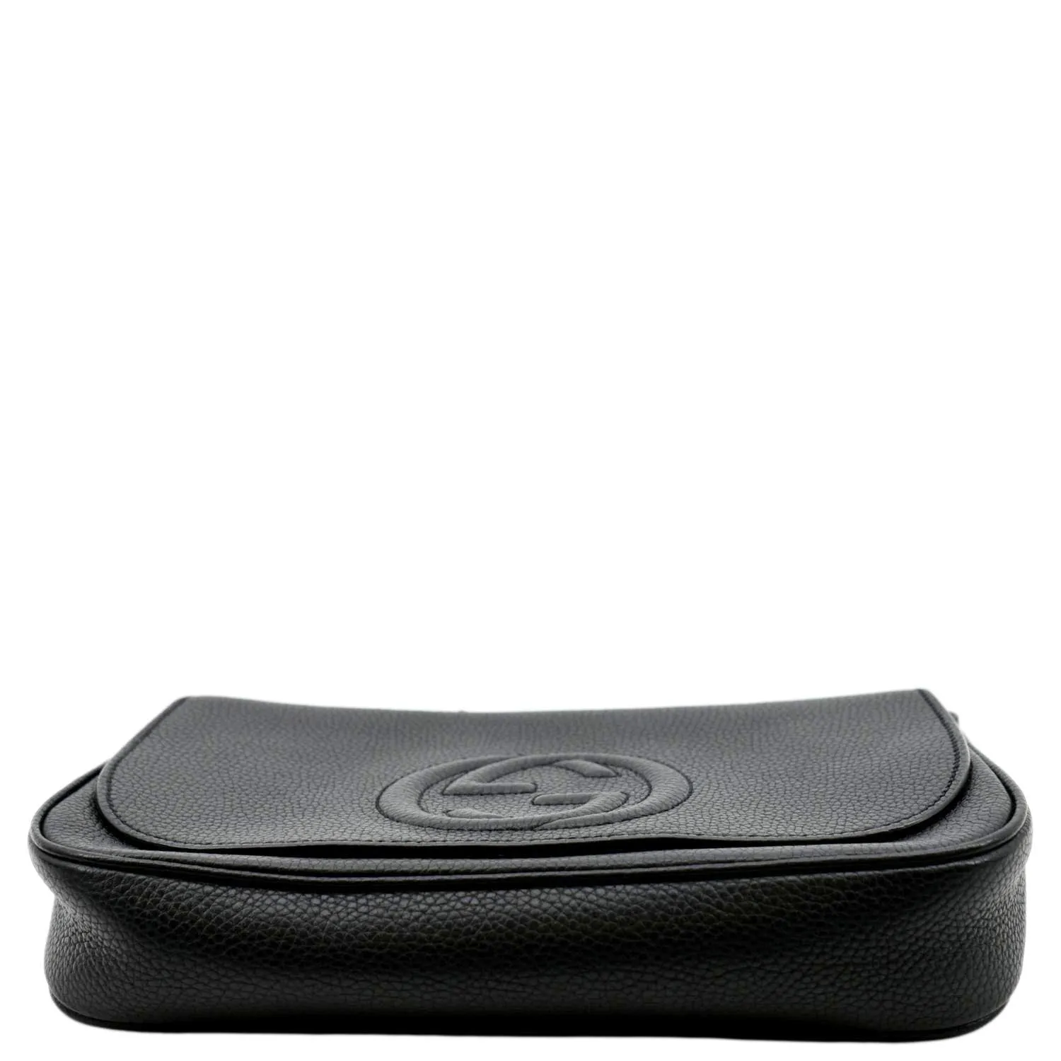 GUCCI Soho GG Flap Leather Chain Shoulder Bag Black 536224