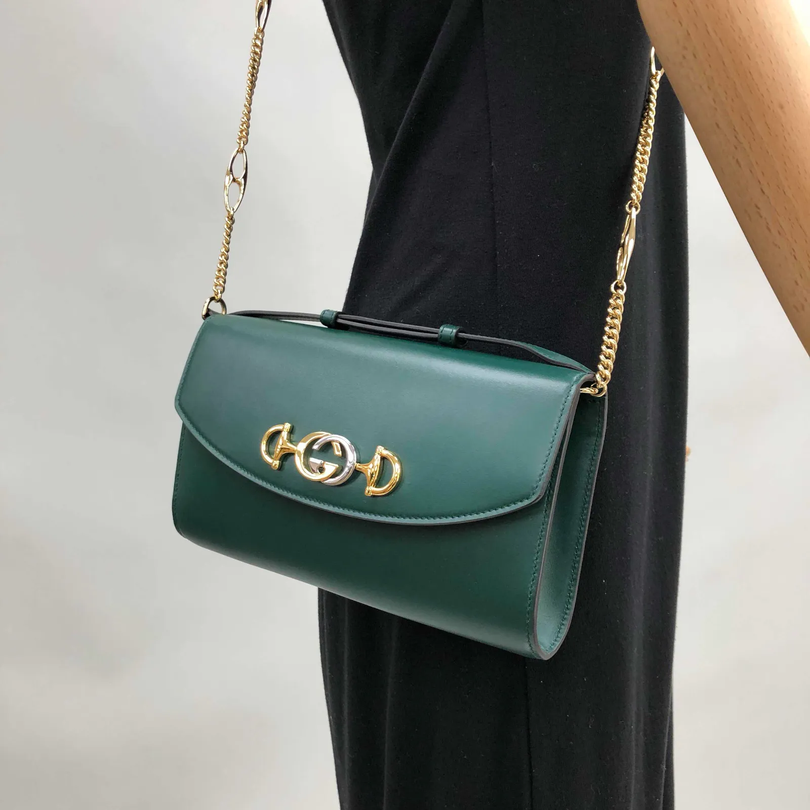 Gucci Zumi Shoulder Bag Mini Leather Green Designer Handbag Bag Purse Italy New