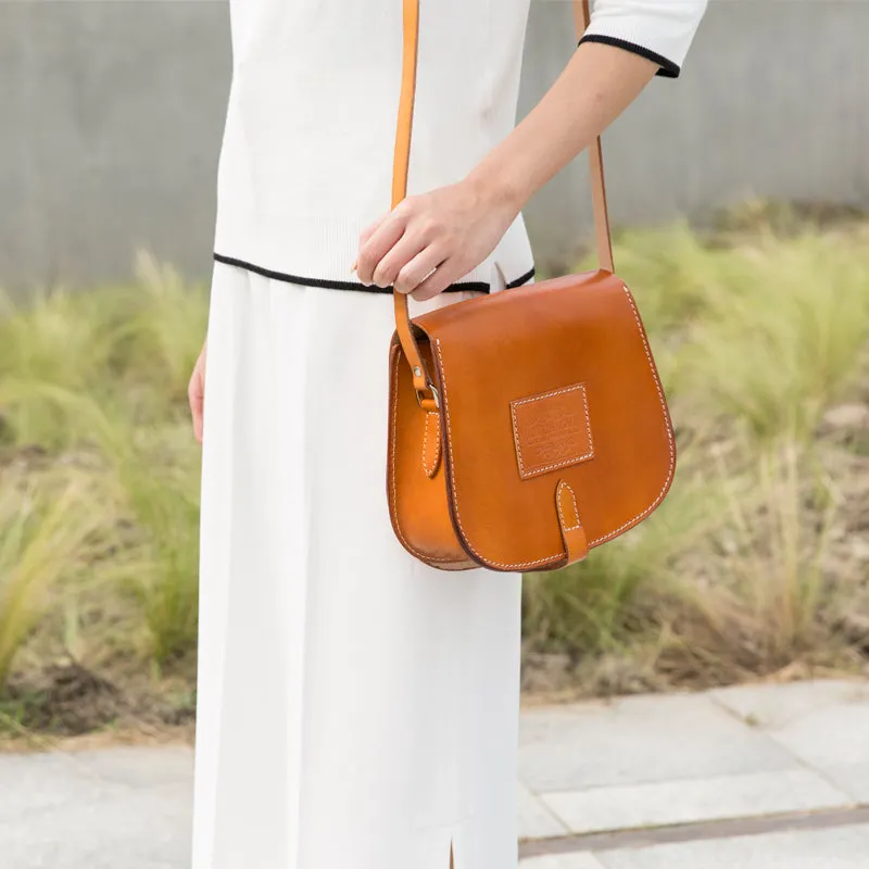 Handmade Beige Leather Satchel Saddle Bags Purses
