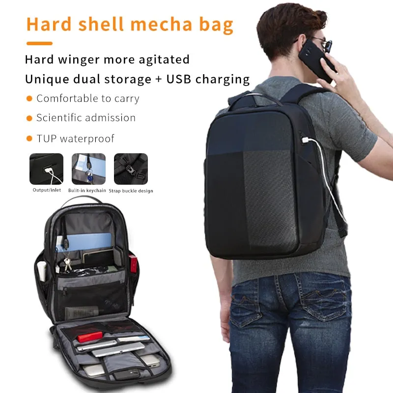 Hard Shell Backpack for Men Waterproof USB Charging Port Business Travel Backpacks