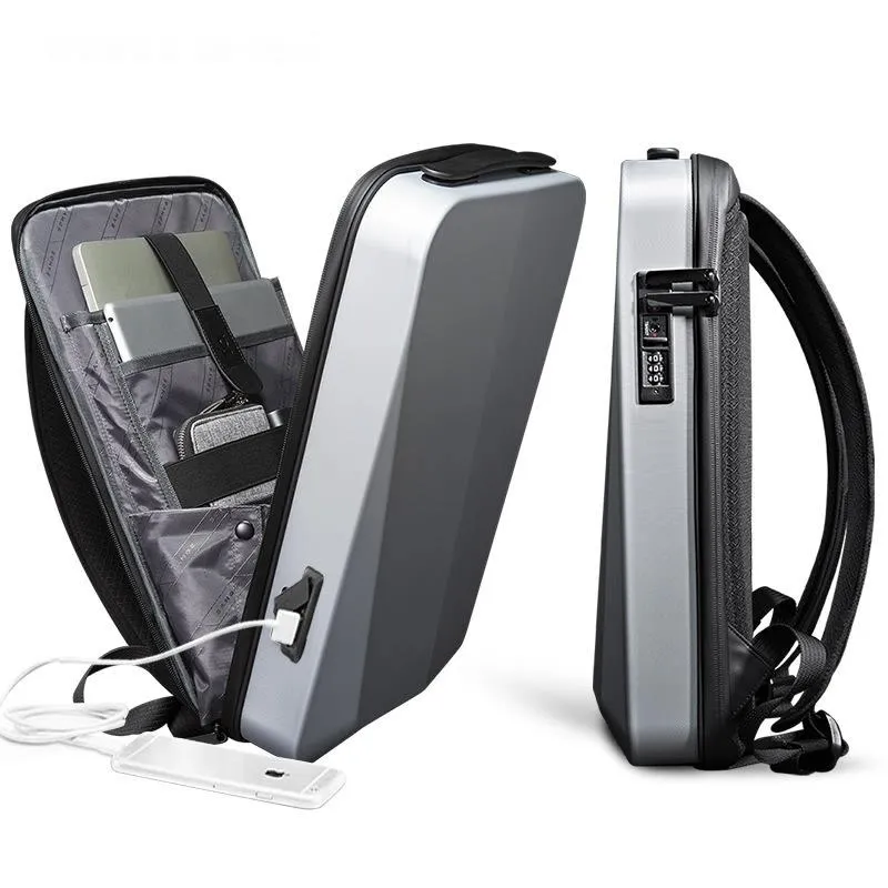 Hard Shell Backpack with Lock Anti-theft 15.6inch Waterproof Backpack Carbon Fiber USB Charging