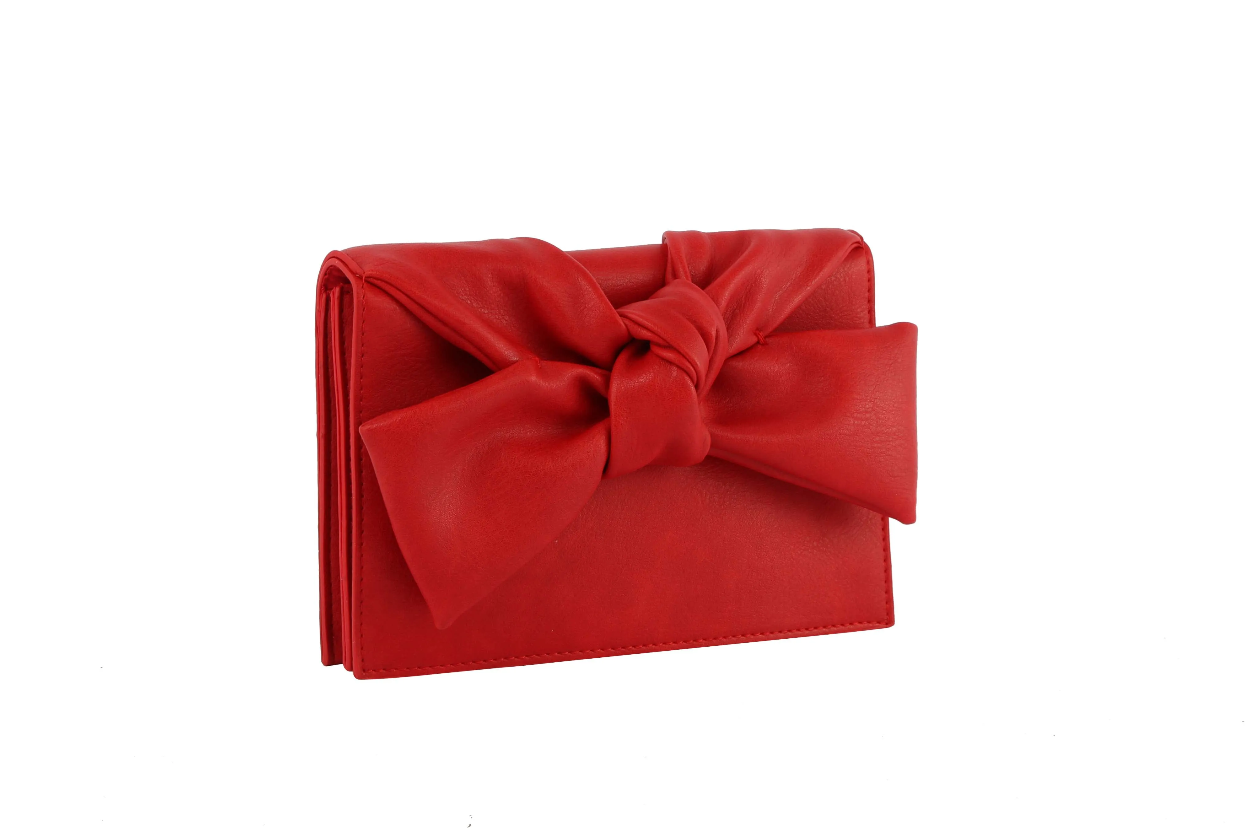 HF Evening Clutch Messenger Style With Cute Bow Tie Purse Vegan PU Leather Crossbody Shoulder Bag CL-0170