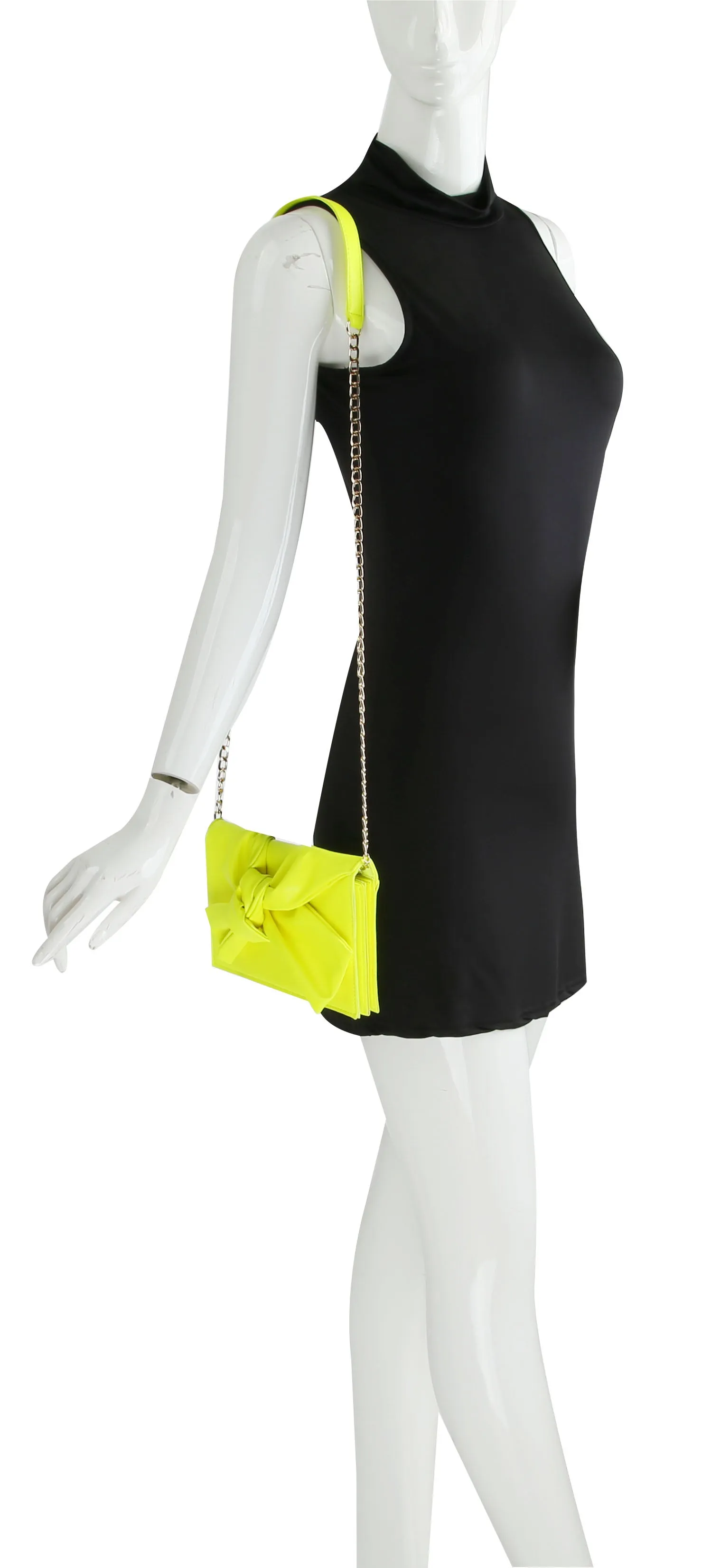 HF Evening Clutch Messenger Style With Cute Bow Tie Purse Vegan PU Leather Crossbody Shoulder Bag CL-0170