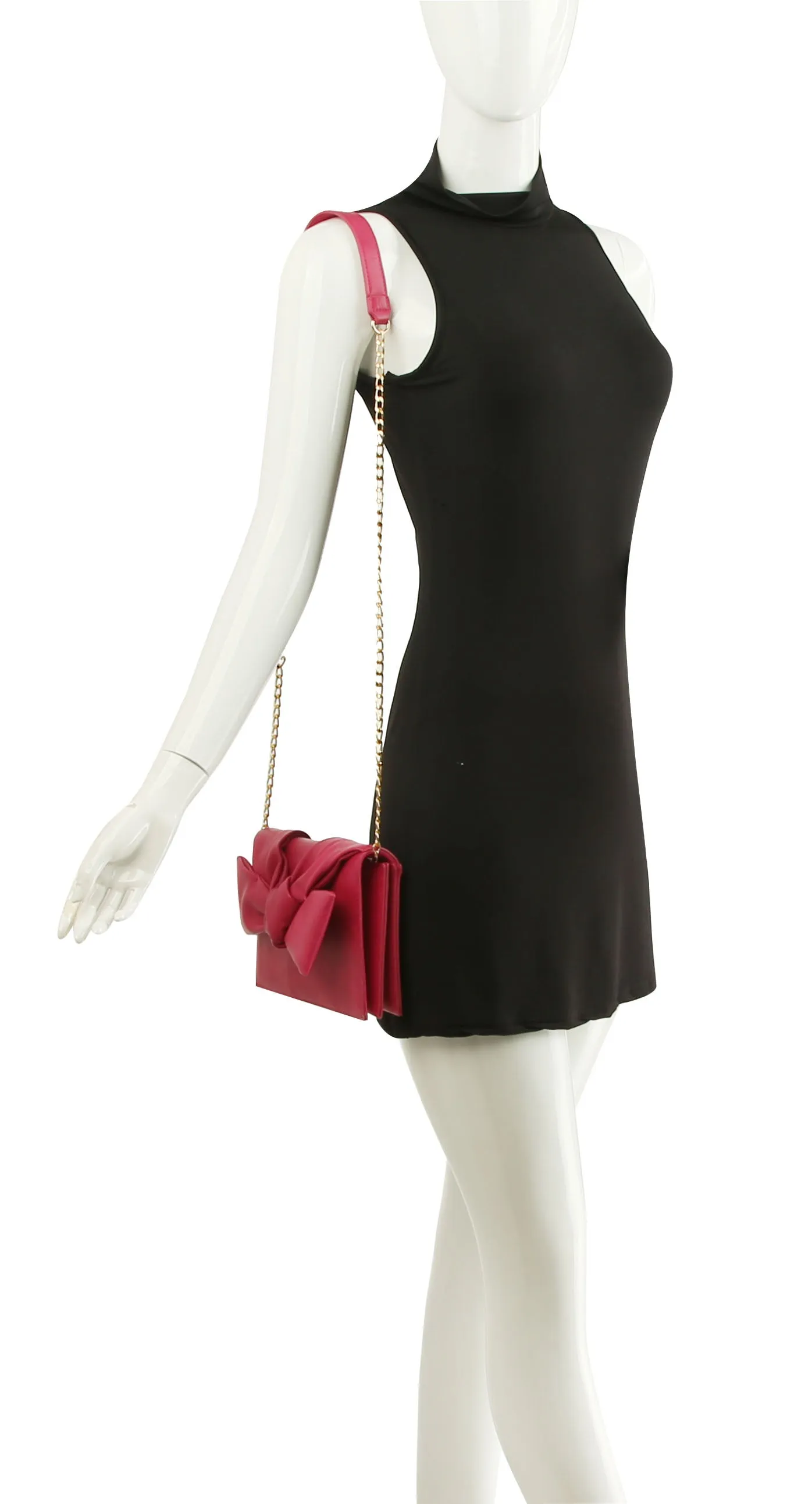 HF Evening Clutch Messenger Style With Cute Bow Tie Purse Vegan PU Leather Crossbody Shoulder Bag CL-0170