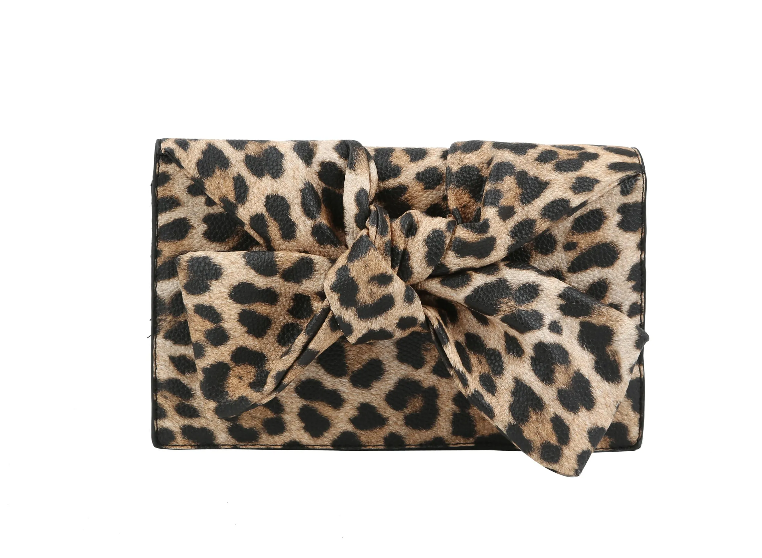 HF Evening Clutch Messenger Style With Cute Bow Tie Purse Vegan PU Leather Crossbody Shoulder Bag CL-0170