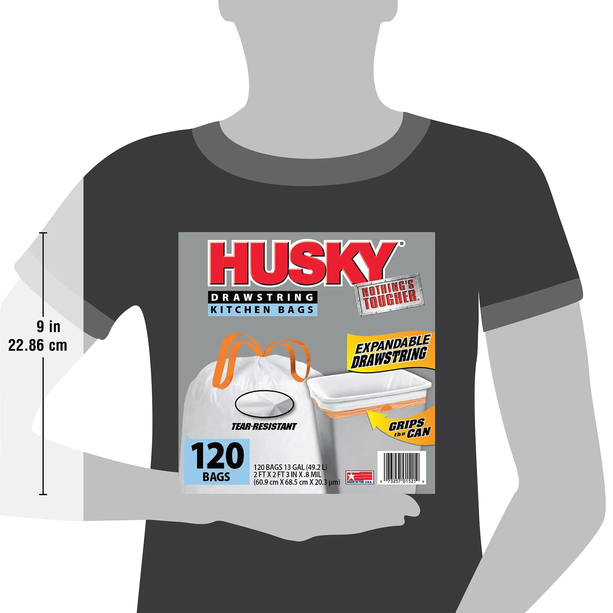 Husky Tall Kitchen Trash Bags, 13 Gallon, 120 Bags (Expandable Drawstring)