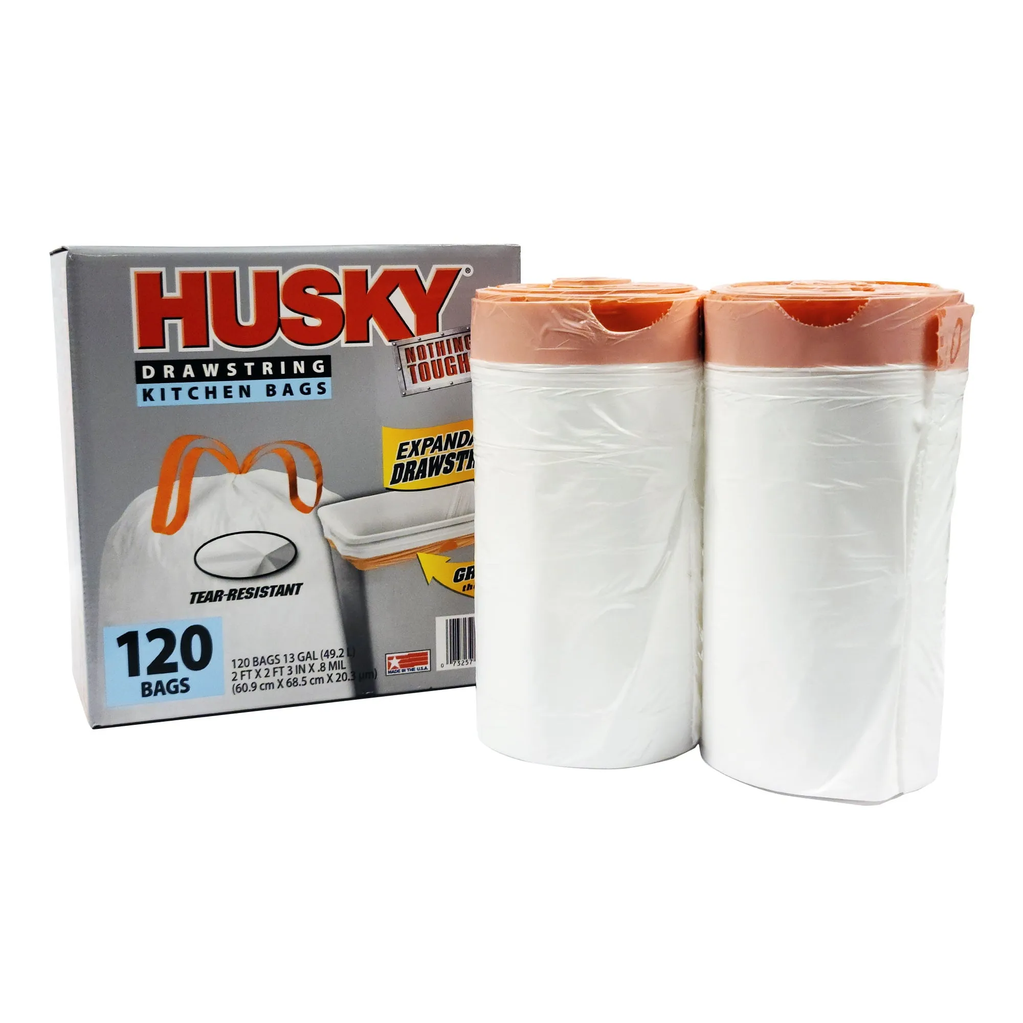 Husky Tall Kitchen Trash Bags, 13 Gallon, 120 Bags (Expandable Drawstring)