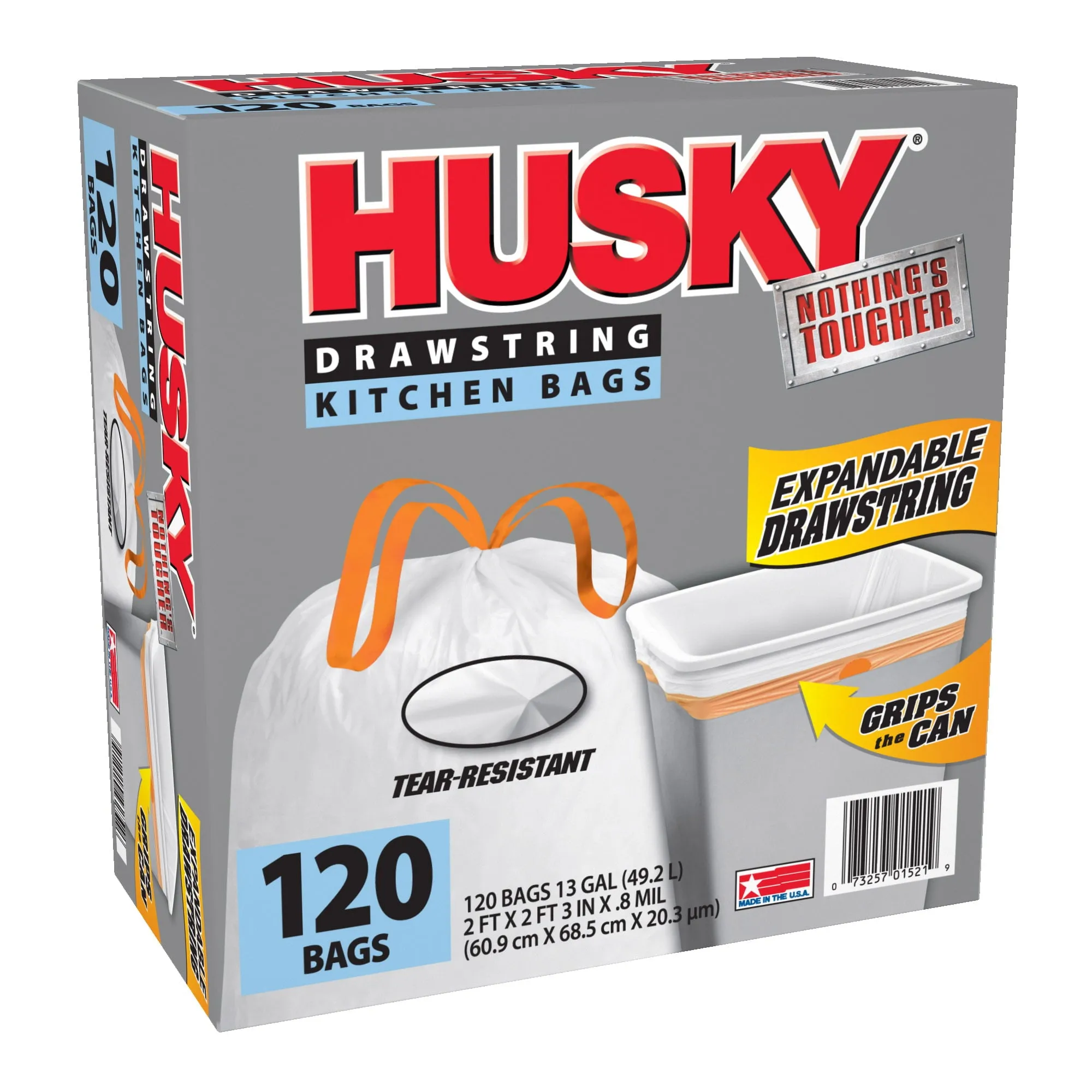 Husky Tall Kitchen Trash Bags, 13 Gallon, 120 Bags (Expandable Drawstring)