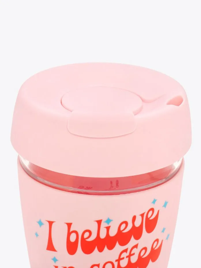 I Believe in Coffee Glass Travel Mug