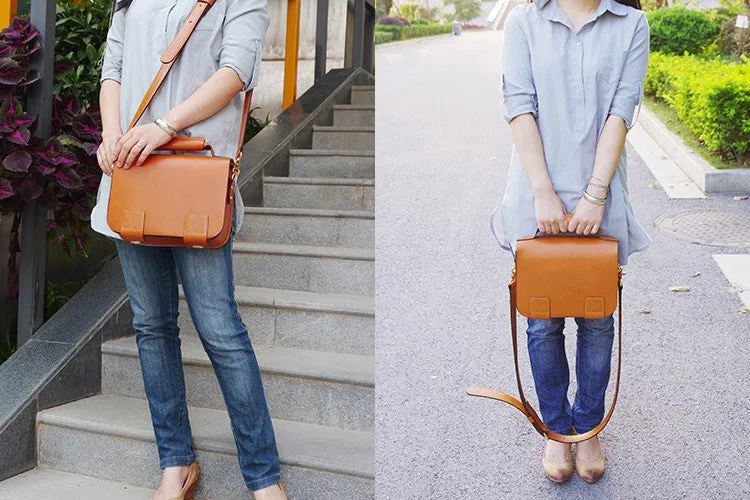 Italian Vegetable Tanned Leather Messenger Bag, Crossbody Shoulder Bag, Satchel Bag D002