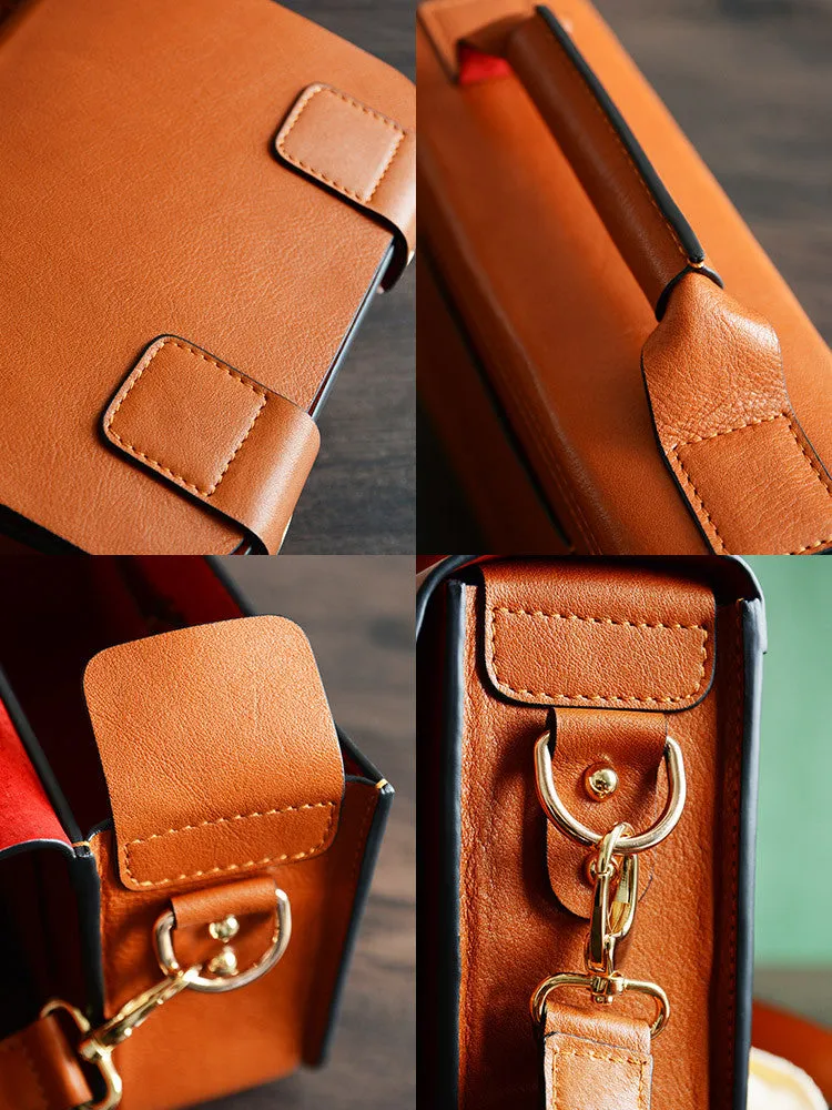 Italian Vegetable Tanned Leather Messenger Bag, Crossbody Shoulder Bag, Satchel Bag D002