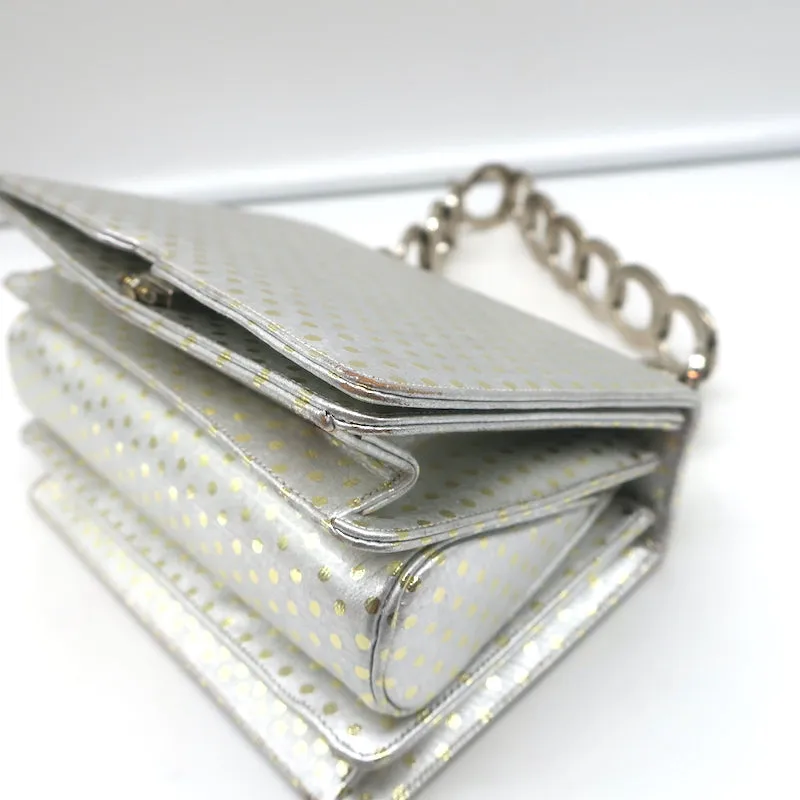 Judith Leiber Mini Evening Bag Silver & Gold Metallic Polka Dot Leather