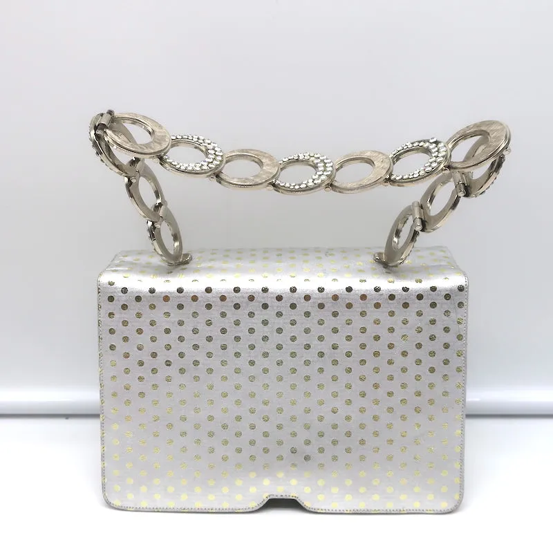 Judith Leiber Mini Evening Bag Silver & Gold Metallic Polka Dot Leather