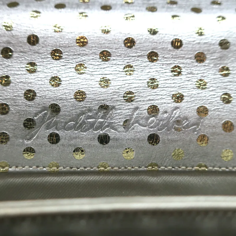 Judith Leiber Mini Evening Bag Silver & Gold Metallic Polka Dot Leather