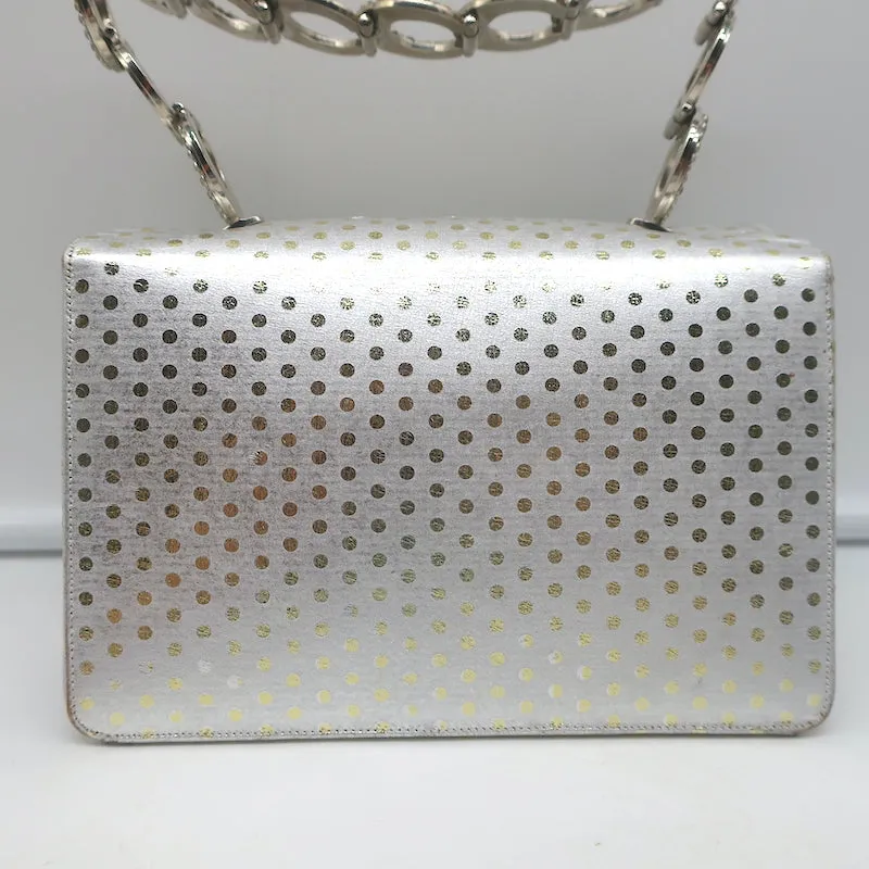 Judith Leiber Mini Evening Bag Silver & Gold Metallic Polka Dot Leather