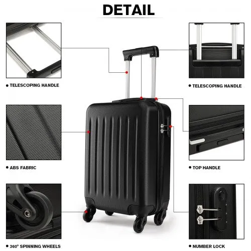 Kono 20 Inch Abs Hard Shell Luggage 4 Wheel Spinner Suitcase - Black