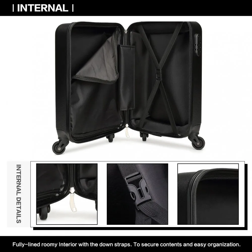 Kono 20 Inch Abs Hard Shell Luggage 4 Wheel Spinner Suitcase - Black