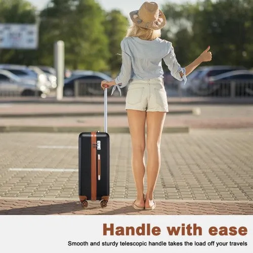 Kono 20 Inch Cabin Size Flexible Hard Shell Abs Suitcase With TSA Lock - Black