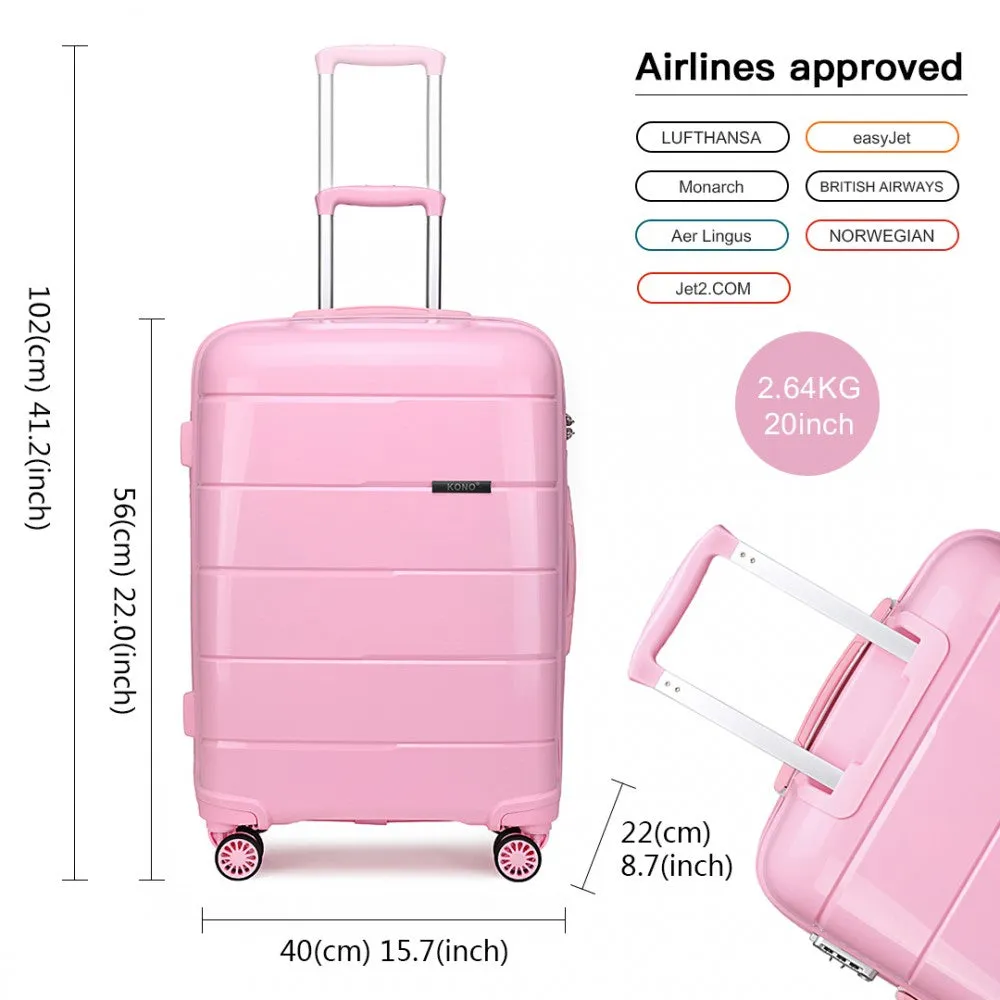 Kono 20 Inch Cabin Size Hard Shell PP Suitcase - Pink