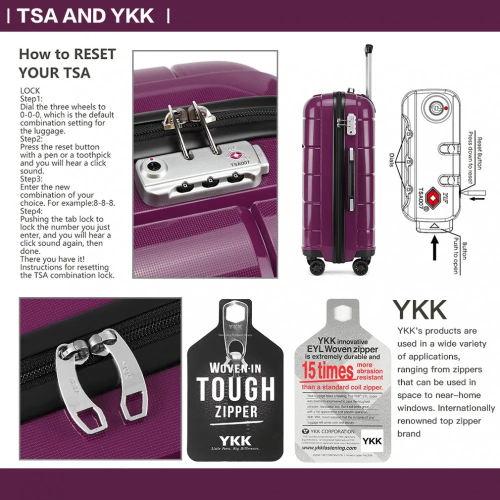 Kono 20/24/28” Hard Shell PP Suitcase Set - Purple