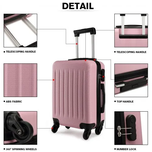 Kono 20/24/28 Inch Abs Hard Shell Luggage 4 Wheel Spinner Suitcase Set - Pink