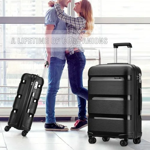 Kono 24 Inch Bright Hard Shell Pp Suitcase - Classic Collection - Black