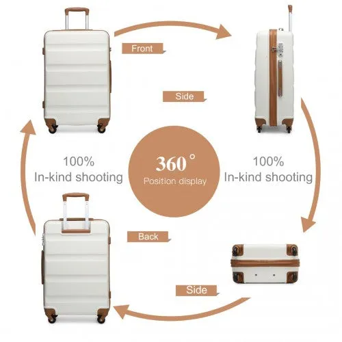 Kono 24 Inch Check In Luggage - Streamlined Abs Hardshell Suitcase With Secure TSA Lock - Cream