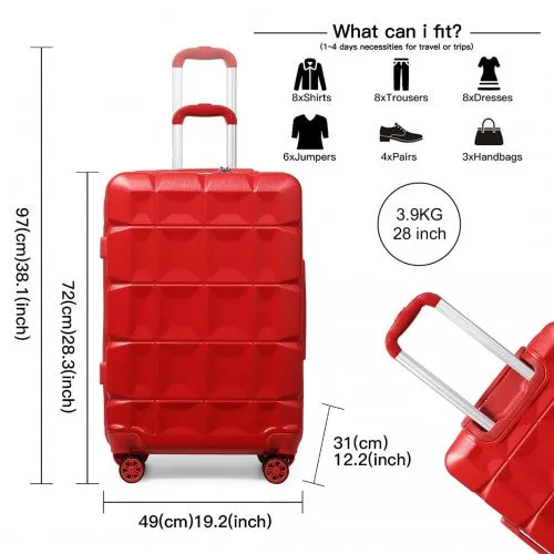 Kono 28 Inch Lightweight Hard Shell Abs Suitcase With TSA Lock - Red