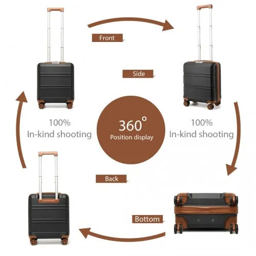 Kono ABS 16 Inch Sculpted Horizontal Design Cabin Luggage - Black And Brown