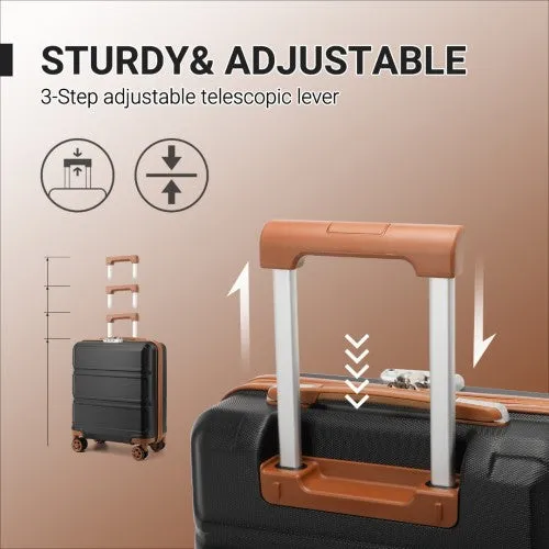 Kono ABS 16 Inch Sculpted Horizontal Design Cabin Luggage - Black And Brown