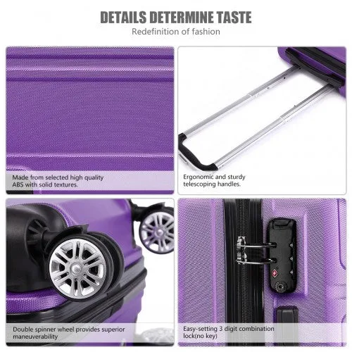 Kono Abs Sculpted Horizontal Design 20 Inch Cabin Luggage - Purple
