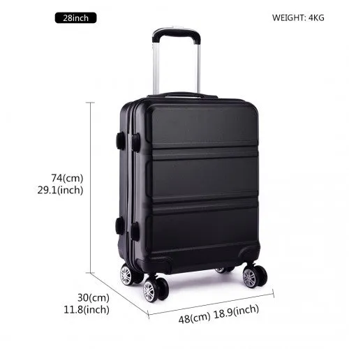 Kono Abs Sculpted Horizontal Design 28 Inch Suitcase - Black