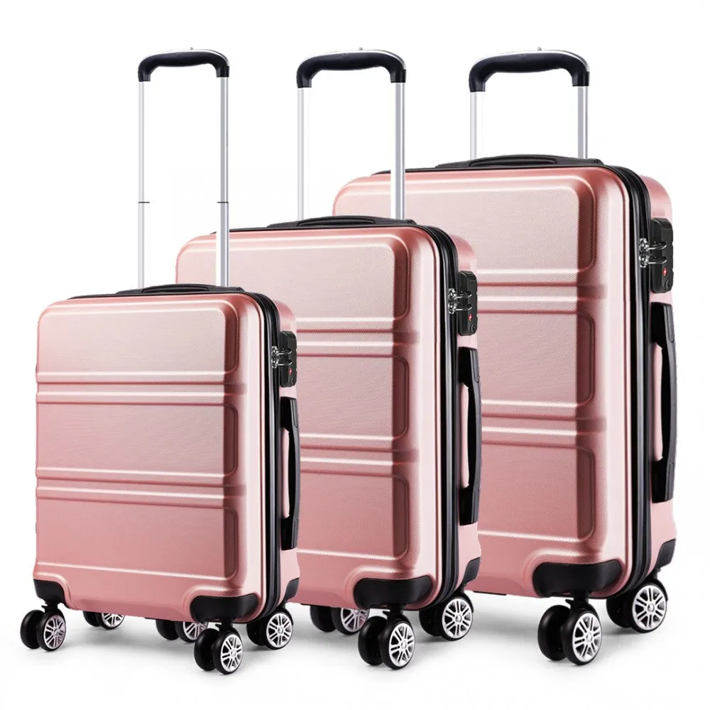 Kono Abs Sculpted Horizontal Design 3 Piece Suitcase Set - Nude