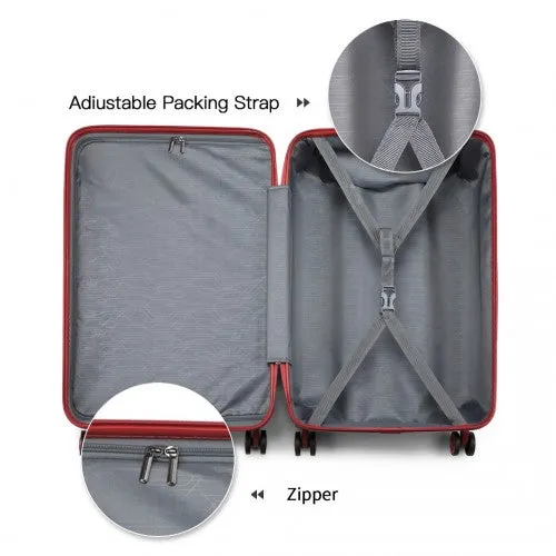 Kono Abs Sculpted Horizontal Design 4 Pcs Suitcase Set With Vanity Case - Burgundy
