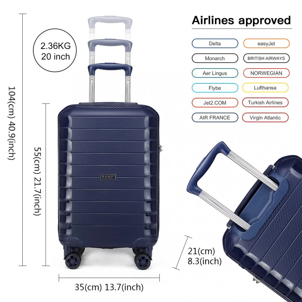 Kono Cabin Size Classic Collection PP Luggage With Charging Interface - Navy Blue