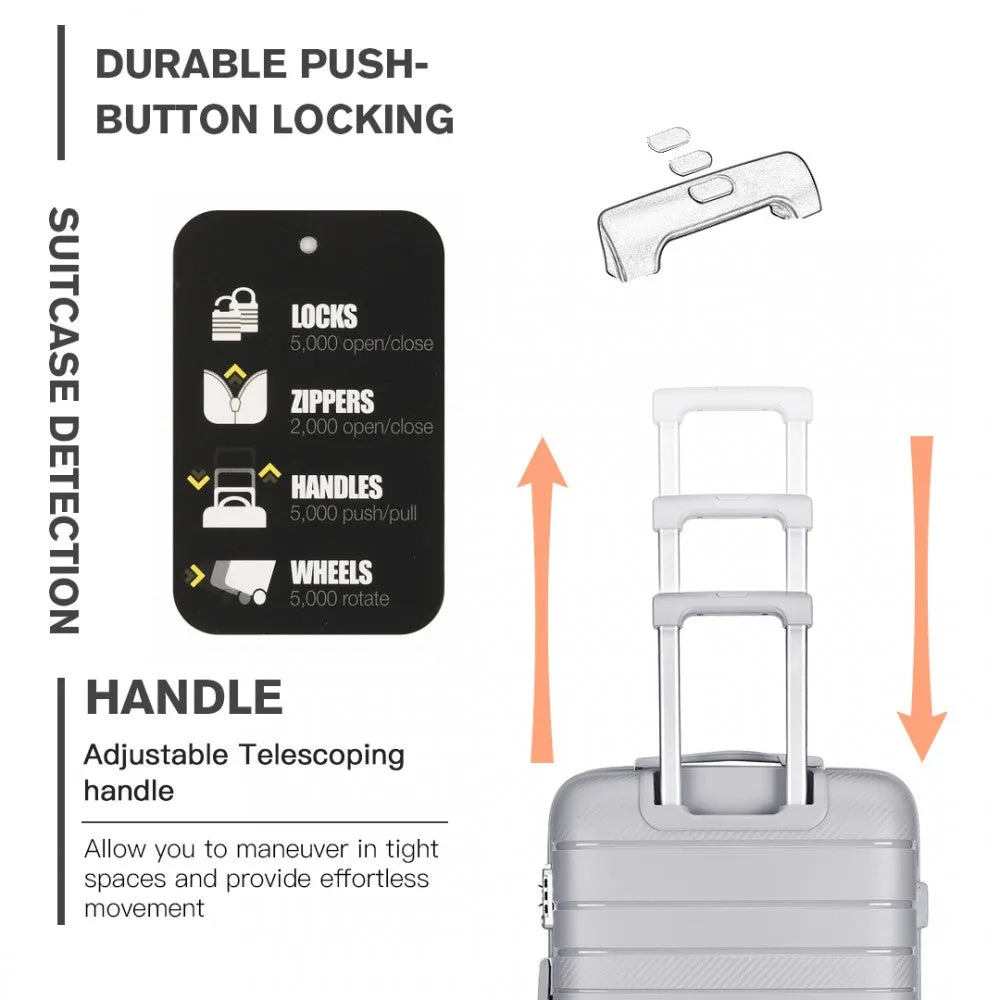 Kono Multi Texture Hard Shell PP Suitcase 3 Pieces Set - Classic Collection - Grey
