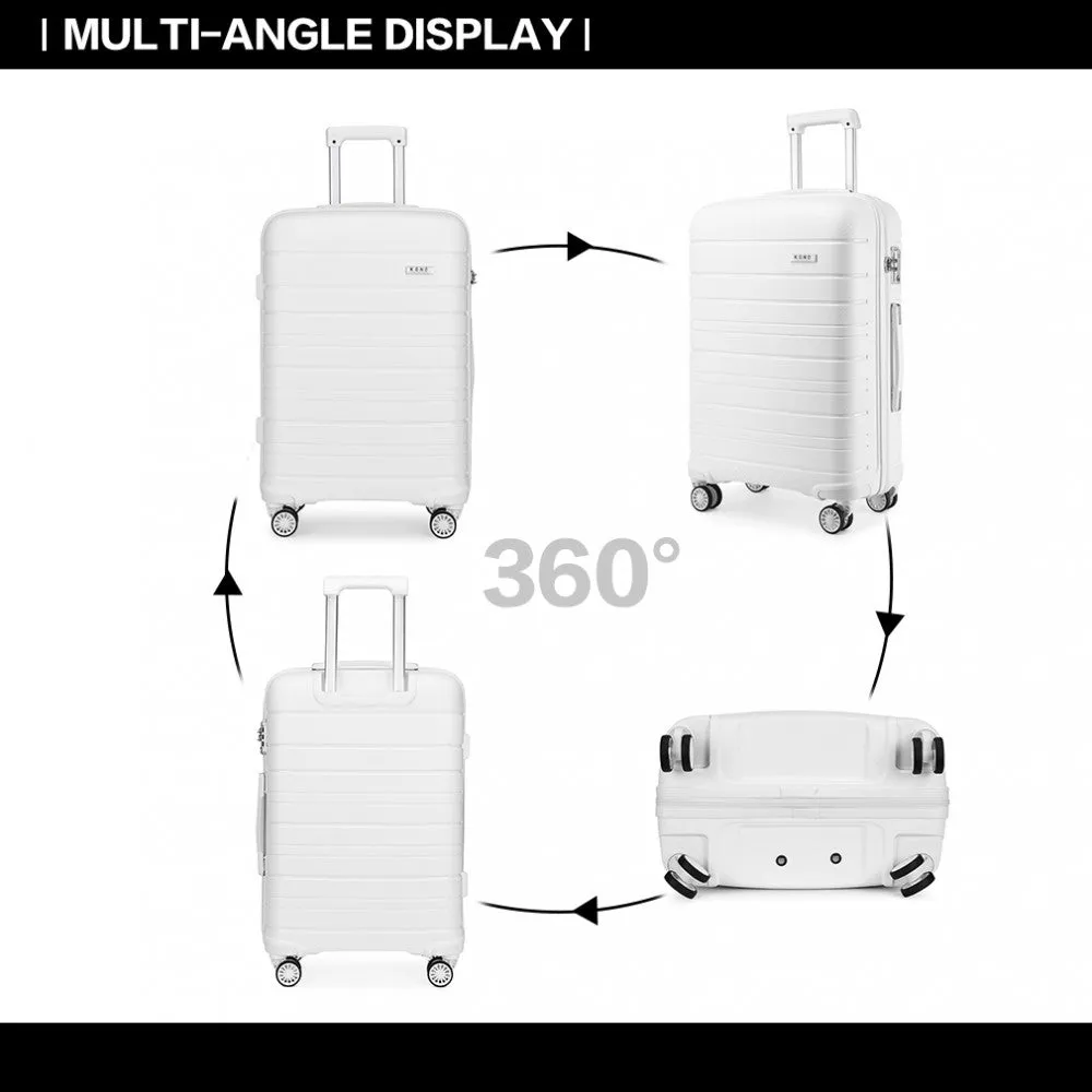 Kono Multi Texture Hard Shell PP Suitcase 3 Pieces Set - Classic Collection - White