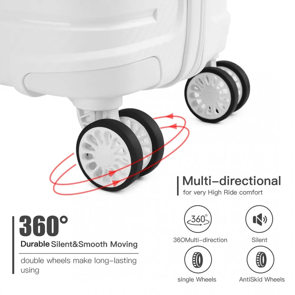 Kono Multi Texture Hard Shell PP Suitcase 3 Pieces Set - Classic Collection - White
