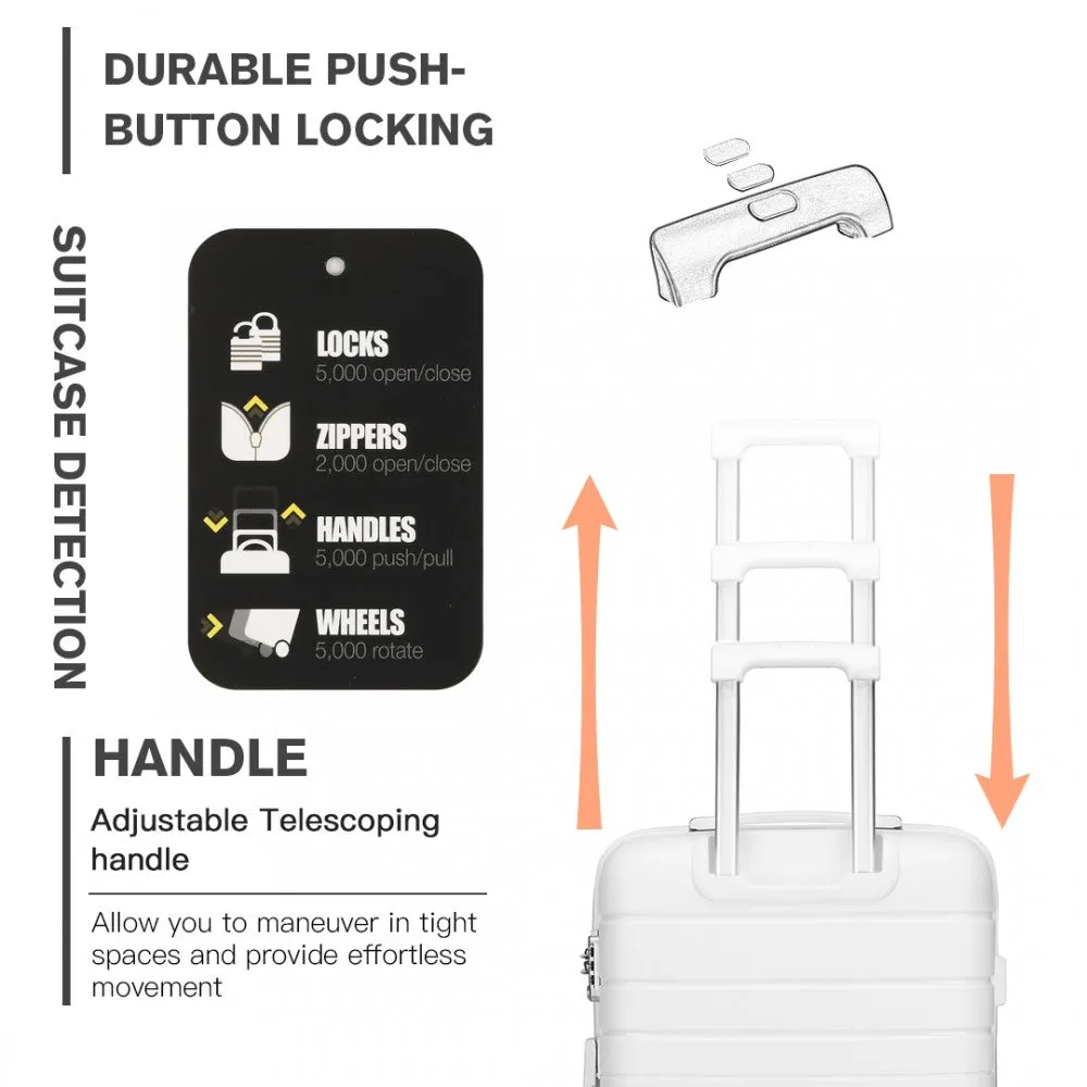 Kono Multi Texture Hard Shell PP Suitcase 3 Pieces Set - Classic Collection - White