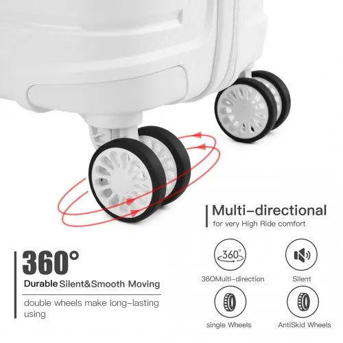 Kono Multi Texture Hard Shell PP Suitcase 3 Pieces Set - Classic Collection - White