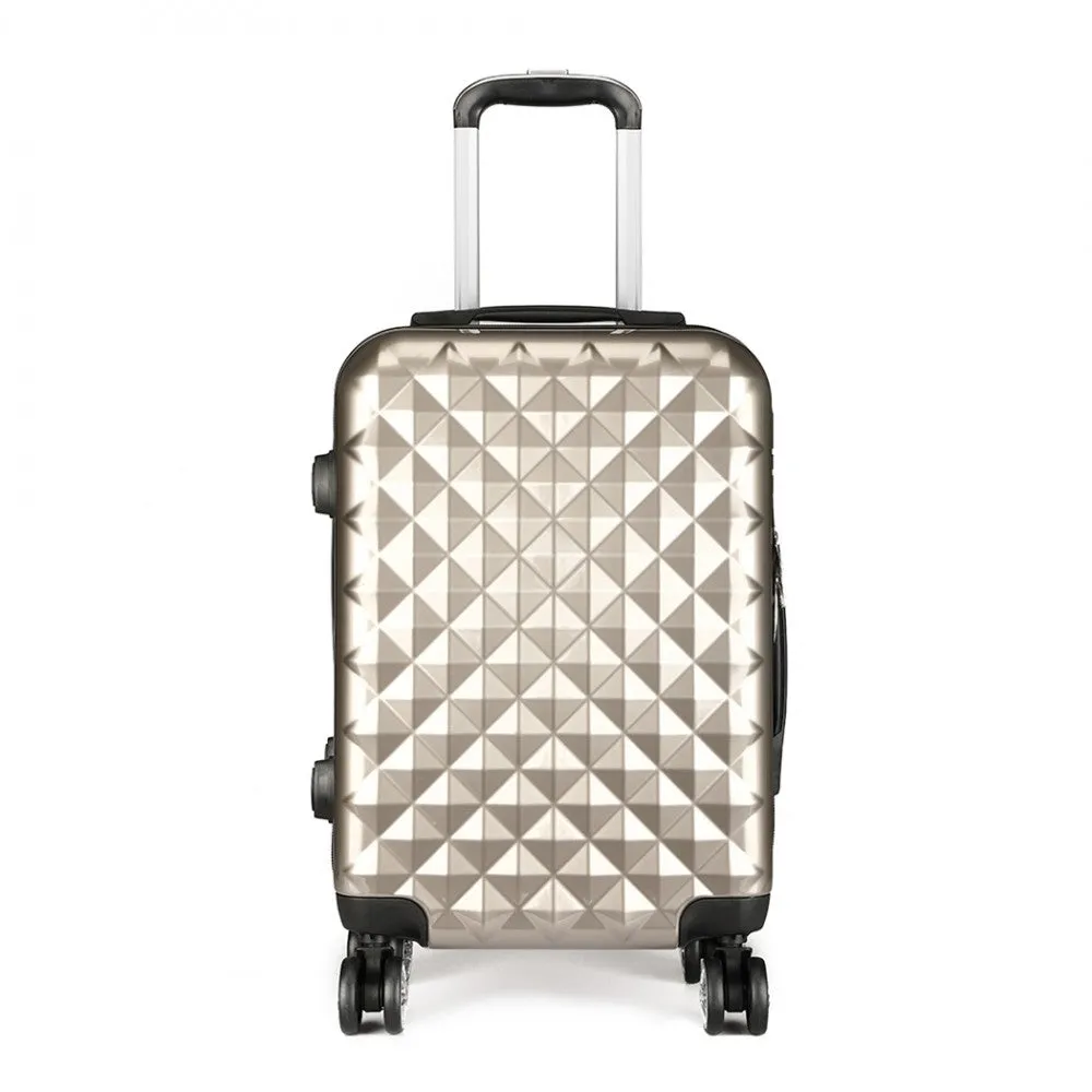 Kono Multifaceted Diamond Pattern Hard Shell 20 Inch Suitcase - Gold