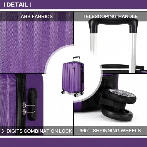 Kono Vertical Stripe Hard Shell Suitcase 24 Inch Luggage Set - Purple