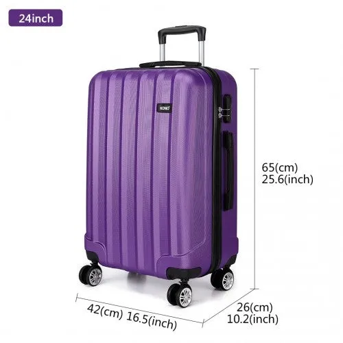 Kono Vertical Stripe Hard Shell Suitcase 24 Inch Luggage Set - Purple