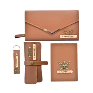 Ladies 4 Pc Combo (Lady Wallet 1.0, Passport, Eyewear, Keychain) (Tan)