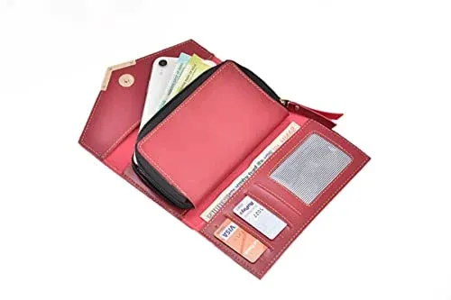 Ladies 4 Pc Combo (Lady Wallet 1.0, Passport, Eyewear, Keychain) (Wine Red)