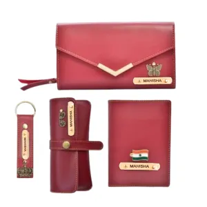 Ladies 4 Pc Combo (Lady Wallet 1.0, Passport, Eyewear, Keychain) (Wine Red)